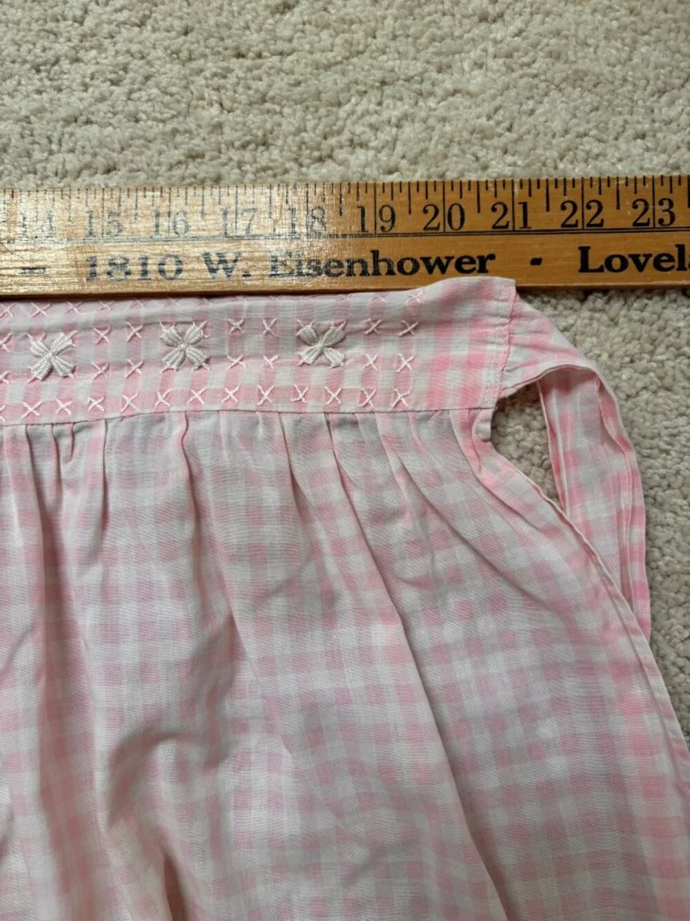 Vintage Pink Gingham Half Apron One Pocket White Cross Stitch Trim Handmade